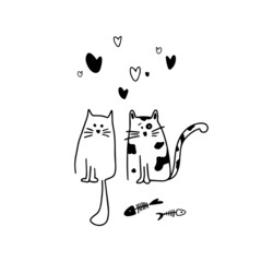 Postcard cute march cats. I love you. Valentine's Day. Great for postcards, stickers, fabric and textile. White isolated background. - 471499496