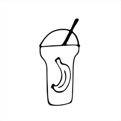 A glass with a milkshake, sparkling water, smoothies. Doodle style. Isolated vector illustration on a white background. Takeaway drink