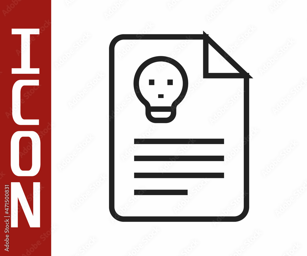 Poster black line radiation warning document icon isolated on white background. text file. vector