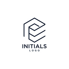 Initials PE logo design vector line monogram hexagon graphic logotype