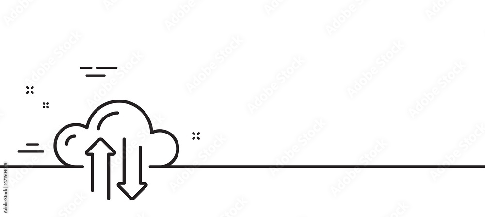 Poster cloud computing sync line icon. internet data storage sign. file hosting technology symbol. minimal 
