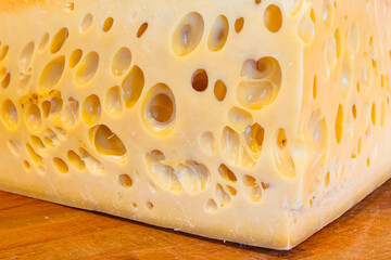 Traditional Old Sliced Turkish Kars cheddar cheese - Close-uo yellow gruyere cheese 