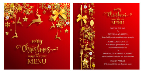 Merry Christmas and happy new year with gold patterned and crystals on paper color.