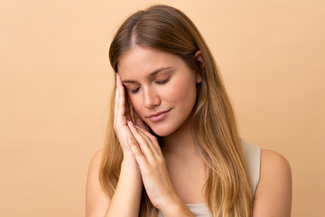 Fototapeta premium Portrait of blond pretty woman over isotaed background