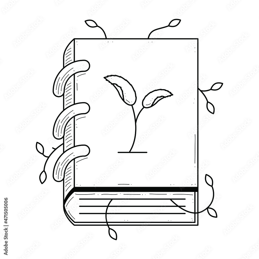 Poster abstract black simple line book with plant doodle outline element vector design style sketch isolate