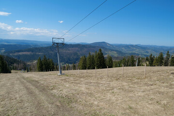 Chair lift in beautiful mountains