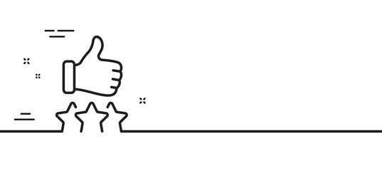 Rating stars line icon. Thumb up hand sign. User ranking symbol. Minimal line illustration background. Rating stars line icon pattern banner. White web template concept. Vector