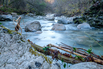 The clear waters of the Rui stream, Mel, Belluno, Italy