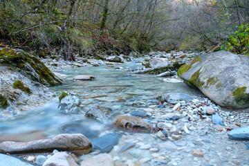 The clear waters of the Rui stream, Mel, Belluno, Italy