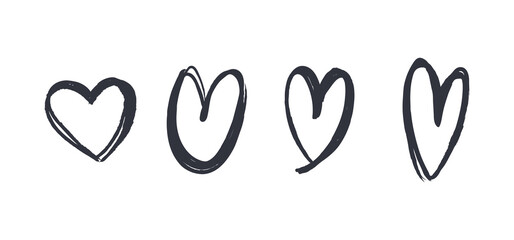 Hand drawn hearts. Set of heart illustrations. Doodle love sketched symbols.