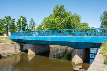 Blue Bridge over the Obvodny Canal in Kronstadt on Kotlin Island, Russia