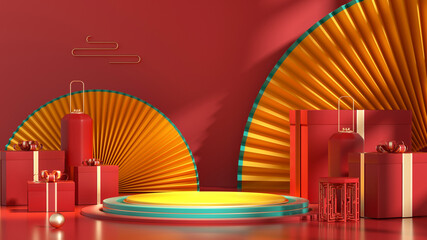3D rendering creative picture of Chinese style product exhibition platform