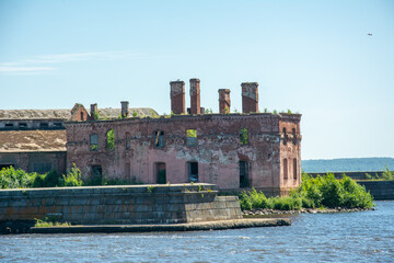 Ruins of the medieval Kronstadt fortification built by Peter the Great around Kotlin Island on the banks of the Finnish gulf, Saint Petersburg, Russia