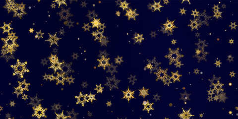 Gold snowflakes holiday seamless pattern.