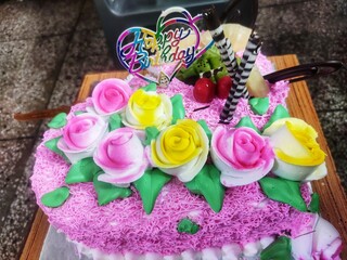 birthday cake with candles