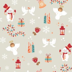 Beautiful Christmas background, vector seamless pattern. New year christmas winter pattern for textile print, wallpaper, fill, fabric, postcard, wrapping paper
