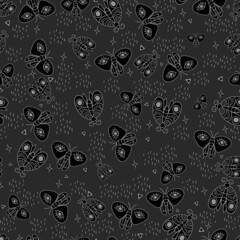 Vector seamless pattern with butterfles in black and white