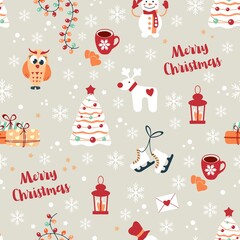 Beautiful Christmas background, vector seamless pattern. New year christmas winter pattern for textile print, wallpaper, fill, fabric, postcard, wrapping paper
