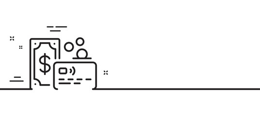 Credit card line icon. Bank money payment sign. Non-cash coin pay symbol. Minimal line illustration background. Card line icon pattern banner. White web template concept. Vector