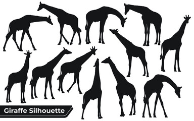Set of black silhouettes of giraffes