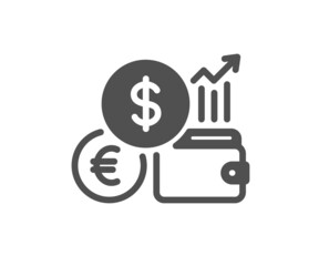 Currency rates icon. Money exchange sign. Trade wallet symbol. Classic flat style. Quality design element. Simple currency rate icon. Vector