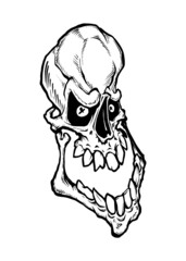 Skull with large teeth. Vector illustration in cartoon style on a white background.