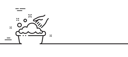 Hand washing line icon. Laundry service sign. Clothing cleaner symbol. Minimal line illustration background. Hand washing line icon pattern banner. White web template concept. Vector