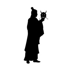 Silhouette of man with Hannya mask.