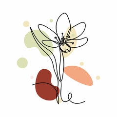 Vector abstract continuous one single simple line drawing icon of  flower in silhouette sketch. Perfect for greeting cards