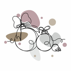 Vector abstract continuous one single simple line drawing icon of  christmas baubles ball decoration in silhouette sketch. Perfect for greeting cards
