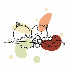 Vector abstract continuous one single simple line drawing icon of  christmas baubles ball with holly berries decoration in silhouette sketch. Perfect for greeting cards