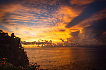 Spectacular view from Uluwatu cliff at sunset in Bali, Indonesia