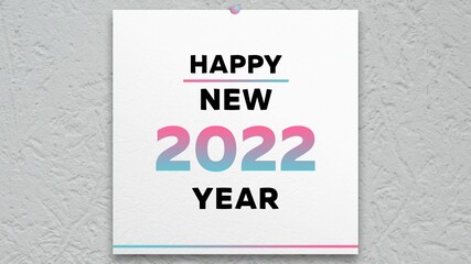 A front page of the wall calendar 2022 with congratulatory text HAPPY NEW YEAR