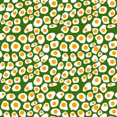 Seamless pattern, scrambled eggs on a green background, suitable for your design