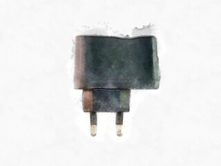 plug socket on a white background watercolor style illustration impressionist painting.