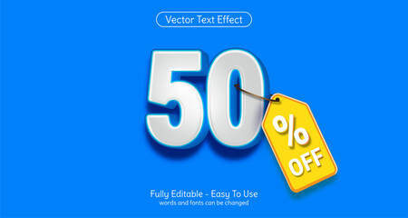 Editable fifty percent off promotion banner in blue colors