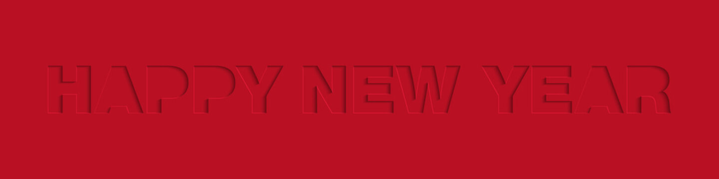 Vector craft paper cut red shapes font. 3d characters isolated, origami typeface for holidays. Neumorphism minimal style. Happy New Year for banner, cover, site, social media, business.
