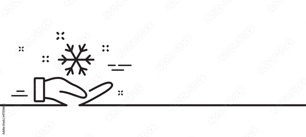 Poster freezing hand line icon. ac cold temperature sign. fridge function symbol. minimal line illustration
