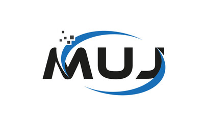 Fototapeta na wymiar dots or points letter MUJ technology logo designs concept vector Template Element 
