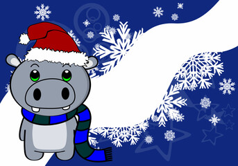 little kawaii baby hippo character cartoon christmas background illustration in vector format