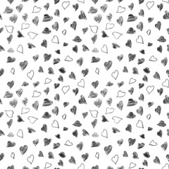 Seamless simple pattern of asymmetrical hearts with hatching on a white background