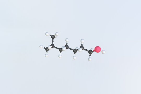 Isooctanol molecule made with balls, isolated molecular model. 3D rendering