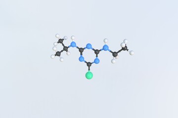 Atrazine molecule, isolated molecular model. 3D rendering