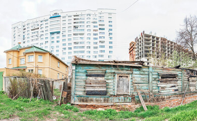 Panorama of a Russian street with different kinds of buildings
