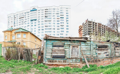Fototapeta premium Panorama of a Russian street with different kinds of buildings