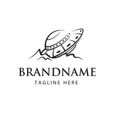 emblem of UFO space ship and stars isolated on white background