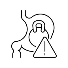 Symptoms of stomach problems (heaviness in the stomach). Line icon concept