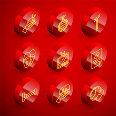 Set line Yarn ball with knitting needles, Disco, Walking stick cane, Slippers, Retro tv, Medical prescription, Bed and Heart rate icon. Vector