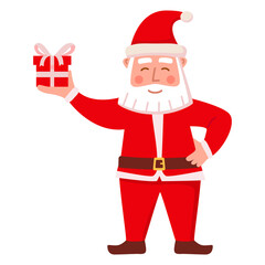 Santa claus gives a gift.Vector flat illustration.Isolated on white background.Christmas concept.