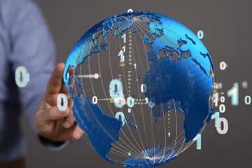 network holding in hand 3d connection data global